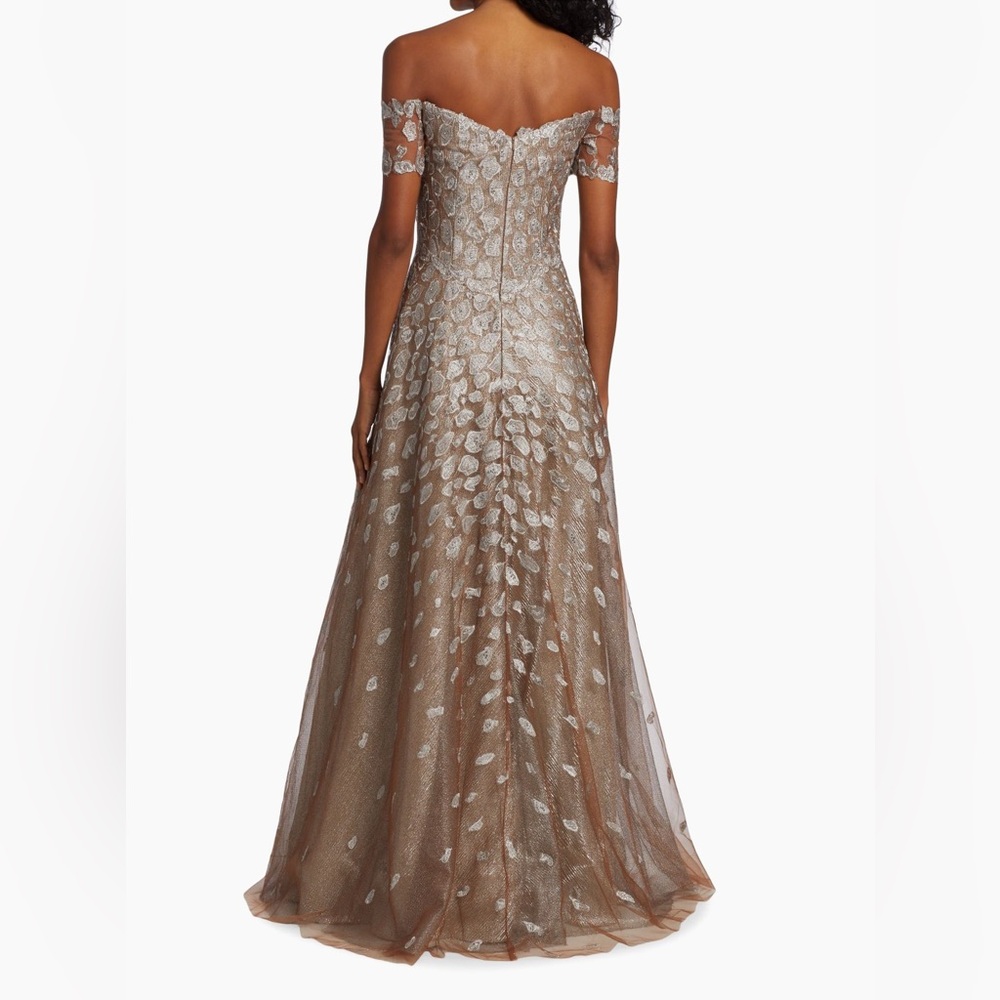 Rene Ruiz Tan and Silver Embellished Strapless Gown - Picture 5 of 8